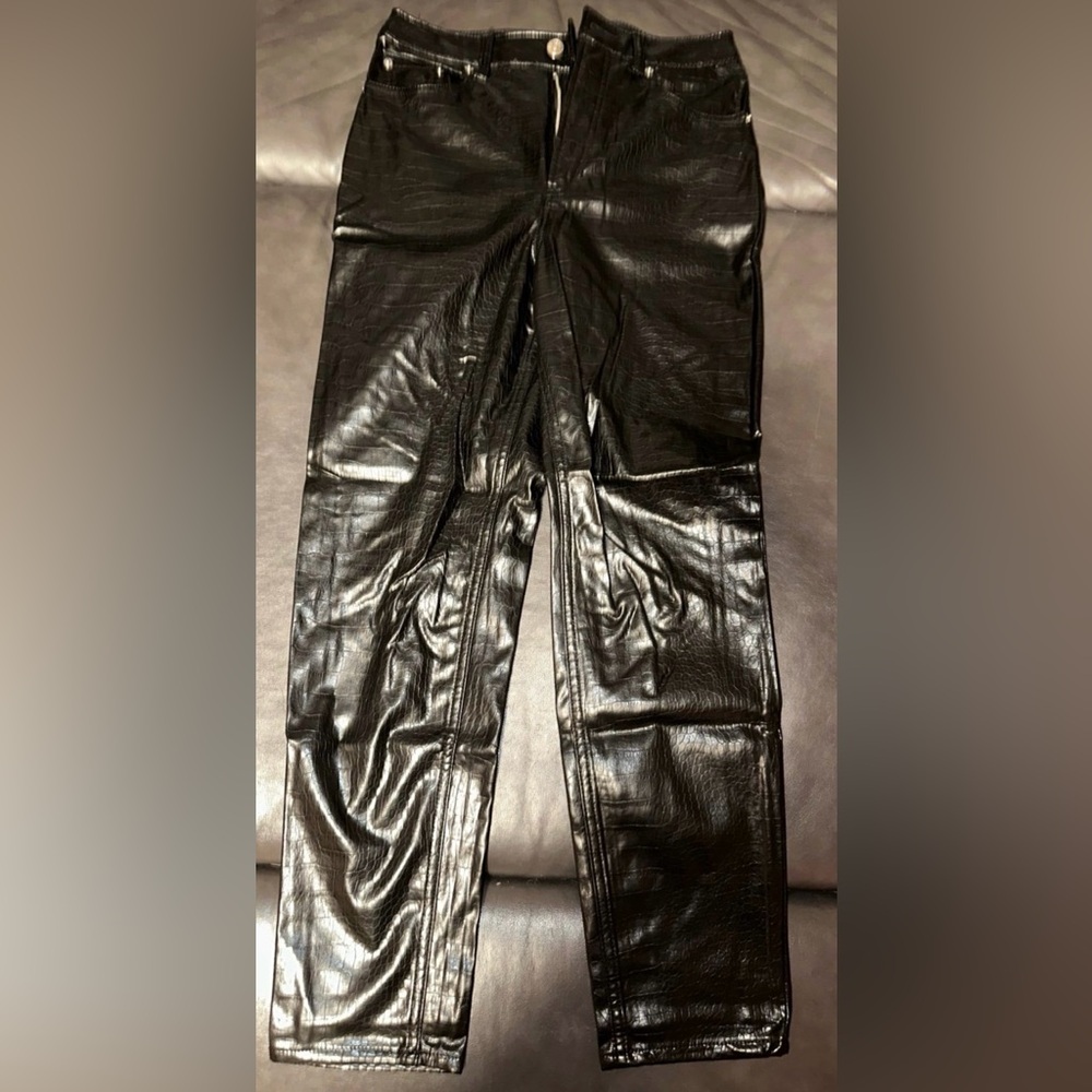 Divided Black Straight Leg Pants Sleek Faux Leather